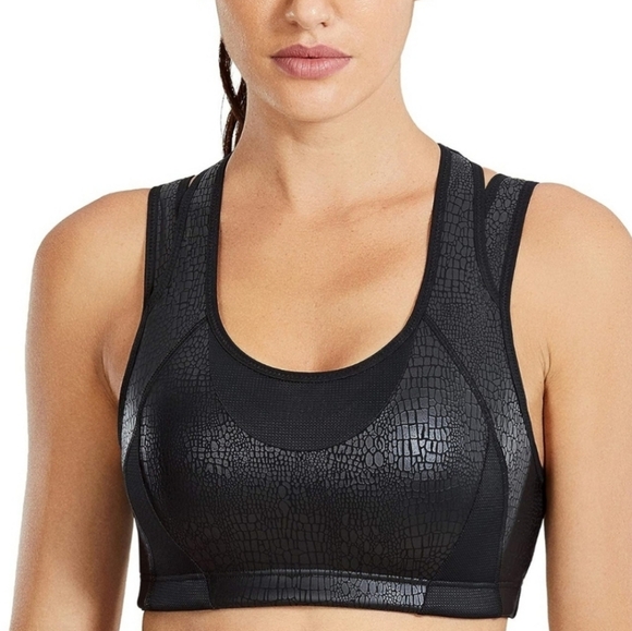 Syrokan Black Crocodile Animal Print High Impact Sports Workout Bra XL - Picture 14 of 15